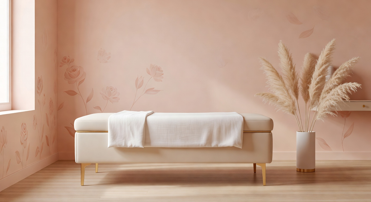 Warm eingerichtetes Kosmetikstudio mit Rose-Akzenten und weichem Licht